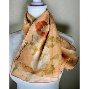 Vintage Y2K Ralph Lauren Silk Scarf Floral Peach Women's Accessory